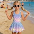 thumbnail image 3 of COEQINE Girls One Piece Swimsuit with Flowy Skirt Bottom, Soft Tank Style Neckline Skirted Swimwear, Comfort Polyester Spandex Bathing Suit for 8-9 Year Olds, Dreamy Mermaid Scales, 3 of 8