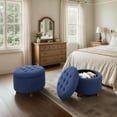 thumbnail image 4 of Hyxoo Round Ottoman, Ottoman with Storage, 24.5 Dia. x 17 H Inches Foot Rest Stool with Legs for Bedroom, Living Room, Decorative Home Furniture-24.5"D x 24.5"W x 17"H-Navy Blue, 4 of 9