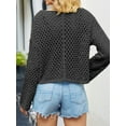 thumbnail image 3 of Liacowi Women Loose Short Knit Sweater Solid Color Hollow-Out See-Through Long Sleeve Pullovers Spring Fall Crew Neck Jumpers Streetwear, 3 of 5