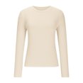 thumbnail image 3 of Fanxing Hauts de Sortie pour Femmes Crop Top Y2K Extensible Col Rond Manches Courtes Ajusté T-Shirts Beige,S, 3 of 8