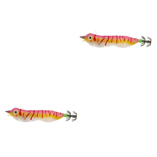 Greeniant Jigs de calamar Camarones de brillante con anzuelos Señuelo de pesca Acero de alto carbono Reutilizable Cebo resistente al desgaste Rojo 2Conjunto
