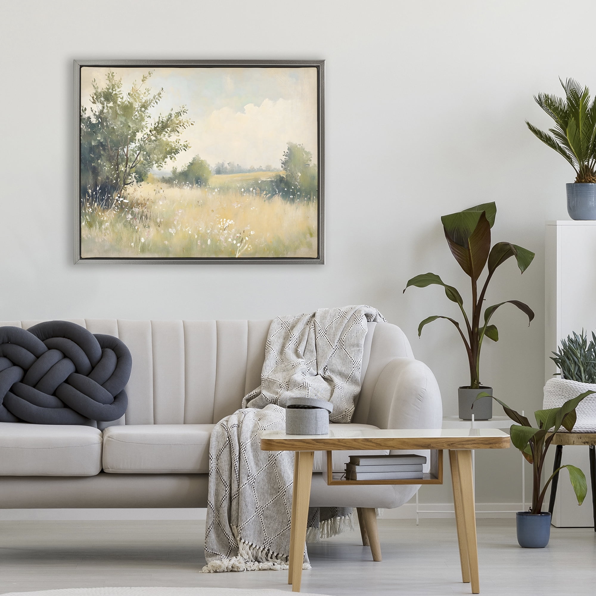 Stupell Industries Summer Meadow in Soft Light Gray Framed Floater Canvas Wall Art, design by Creative Studio