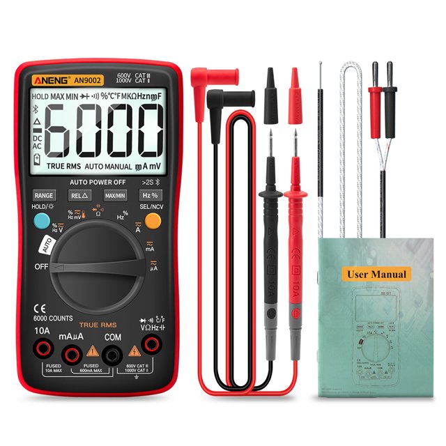 ANENG-AN9002 Pantalla digital Multímetro LCD Retracción de retroiluminación Detector de resistencia portátil Multifuncional Multifuncional Medidor profesional rojo Eigraketly TO001490-03B