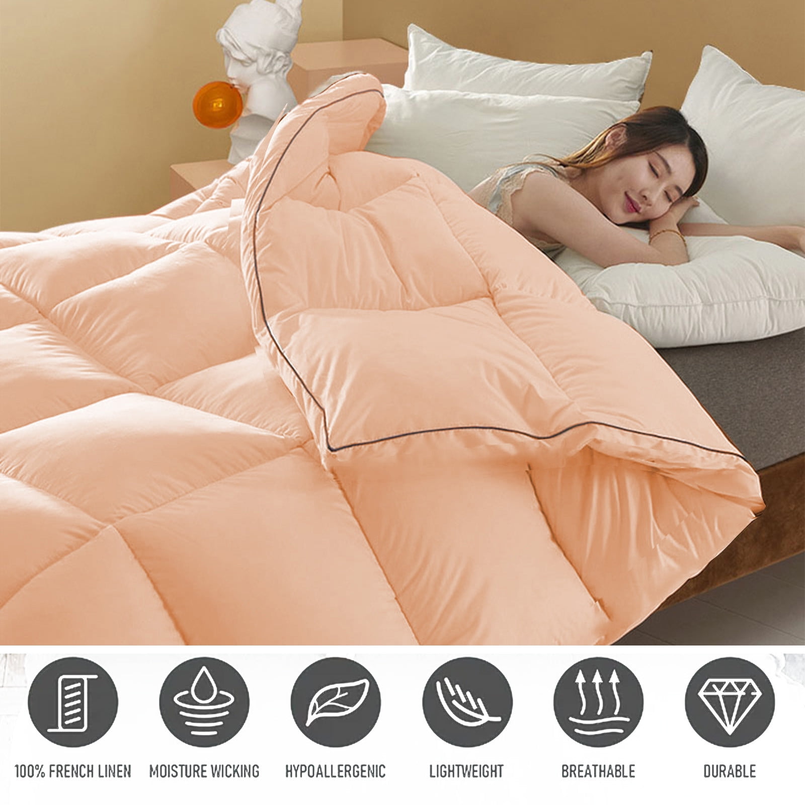 SLYNSHome Queen Comforter 59x78.7 inch,Lightweight Cotton Quilt Warm Solid Color Soft Comforter Easy Care Washable Quilt for Home Winter Fall Decoration (Pink)
