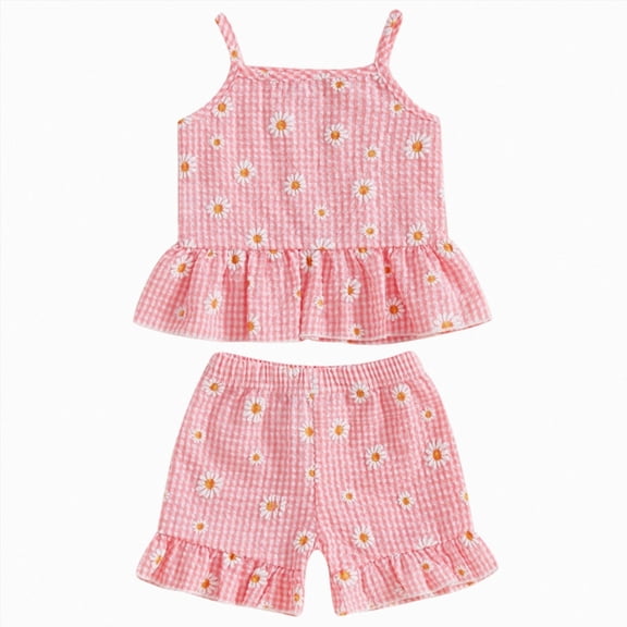 KPOPLK Toddler Girl Clothes Summer Baby Girl Cute Sleeveless Tank Tops with Bow and Ruffled Shorts 2Pcs Outfits Set(2-3 Years,Light Pink)