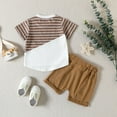 thumbnail image 4 of Povozer Baby Boys 2PCS Shorts Set Short Sleeve Patchwork Crew Tees + Short Pants Toddler Boys Summer Casual Outfit(Brown,12-18M), 4 of 6