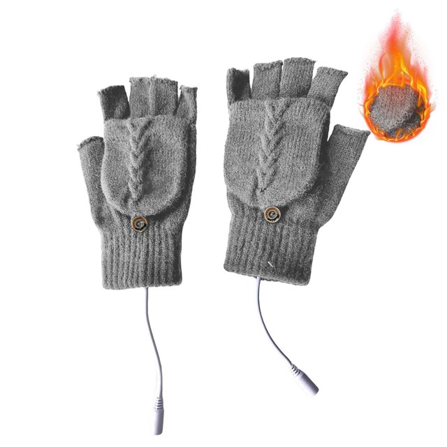 Gants Gris Mitaines Hiver USB Gants Chauds Chauffants Randonnée Conduite Course Cœur de Main Réversibles USB Chauffés