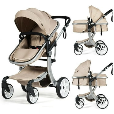 GVN Folding Aluminum Infant Reversible Stroller with Diaper Bag-Beige, Summer Stroller for Infant & Toddler