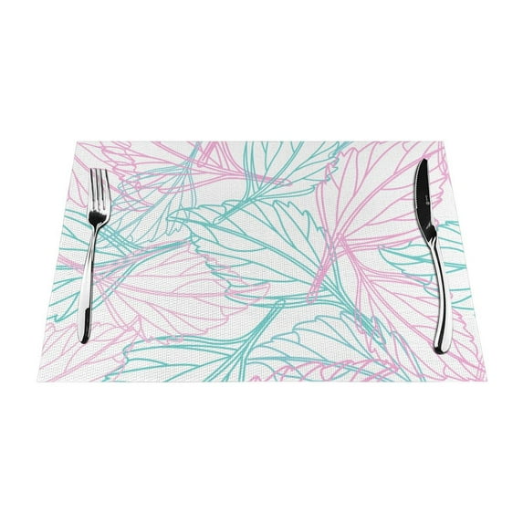 ZNDUO Placemats, 6 PCS Heat Resistant Stain Resistant Woven PVC Insulation Placemats, Durable Washable Elegant Table Mats for Dining-Line Art Leaf, 18"x12"