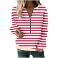 thumbnail image 2 of Htigea Striped Womens Sweatshirts Half Zip Up Long Sleeve Casual Loose Fit Pullover Tops Cute Preppy Sweatshirts for Teen Girls Red L, 2 of 3