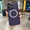 thumbnail image 1 of Magnetic Carbon Fiber Texture Fine Hole Camera Protection Phone Case For iPhone 16 15 14 Plus 13 12 11 Pro Max Shockproof Cover Purple For iPhone 16 Pro, 1 of 6