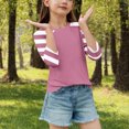 thumbnail image 3 of zbxnLI Girls 3/4 Sleeve Tops Color Block Striped Crewneck T-Shirts Little Girls Fall Tees Tops, 3 of 7