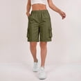 thumbnail image 4 of Sewkxo Bermuda Shorts for Women Cargo Shorts Knee Length Elastic Waist Long Shorts for Summer Casual Shorts with 6 Pockets,Army Green 2XL, 4 of 4