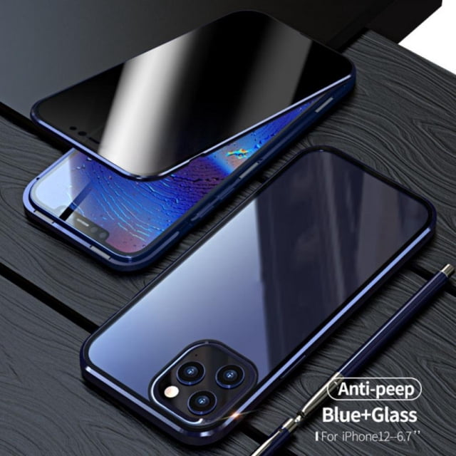 Anti-Peeping Full Body Case For - Anti-scratch Clear Tempered Glass Metal Bumper Protection Privacy Cover Red iPhone12promax 6.7”