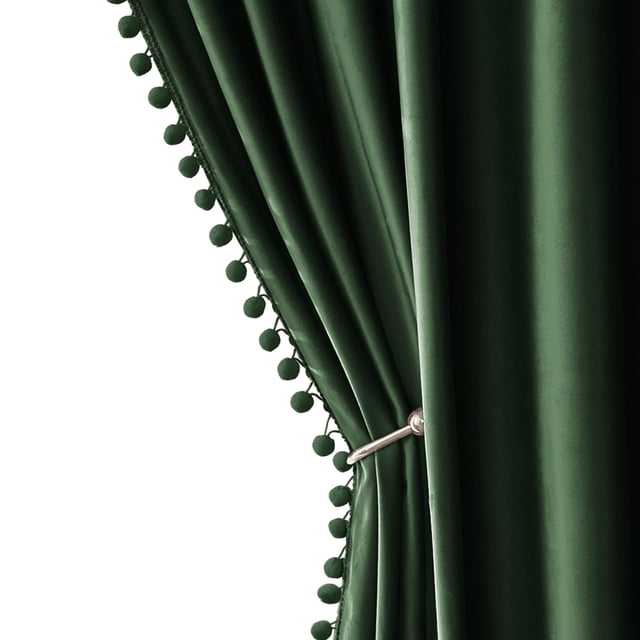 Cortinas MIULEE de terciopelo verde esmeralda con pompones, 244 x 132 cm, 2 unidades