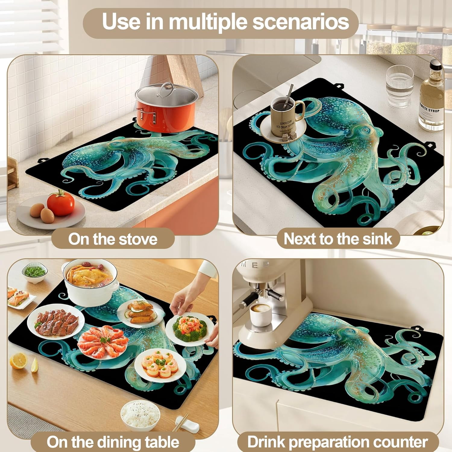 Stove Top Covers for Electric Stove,Funny Octopus Stove Top Protector Thick Rubber Dish Drying Mat for Kitchen Cooking Ceramic Countertop 28.5“ x 20.5“