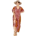 thumbnail image 4 of HAPPY BAY Women's Summer Batik Caftan Long Loungewear Dashiki House Dress V Neck Kaftan Sleepwear for Women Nightgown 3X-4X Orange, Floral, 4 of 4