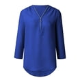 thumbnail image 6 of Holzkary Womens Half Zip V Neck Shirt Summer Half Sleeve Shirts Casual Loose Top Blouses T Shirts Women Ladies Clothing Loose Shirt Chiffon Zipper Long Sleeves Plus Size Tops Blue 4Xl, 6 of 7