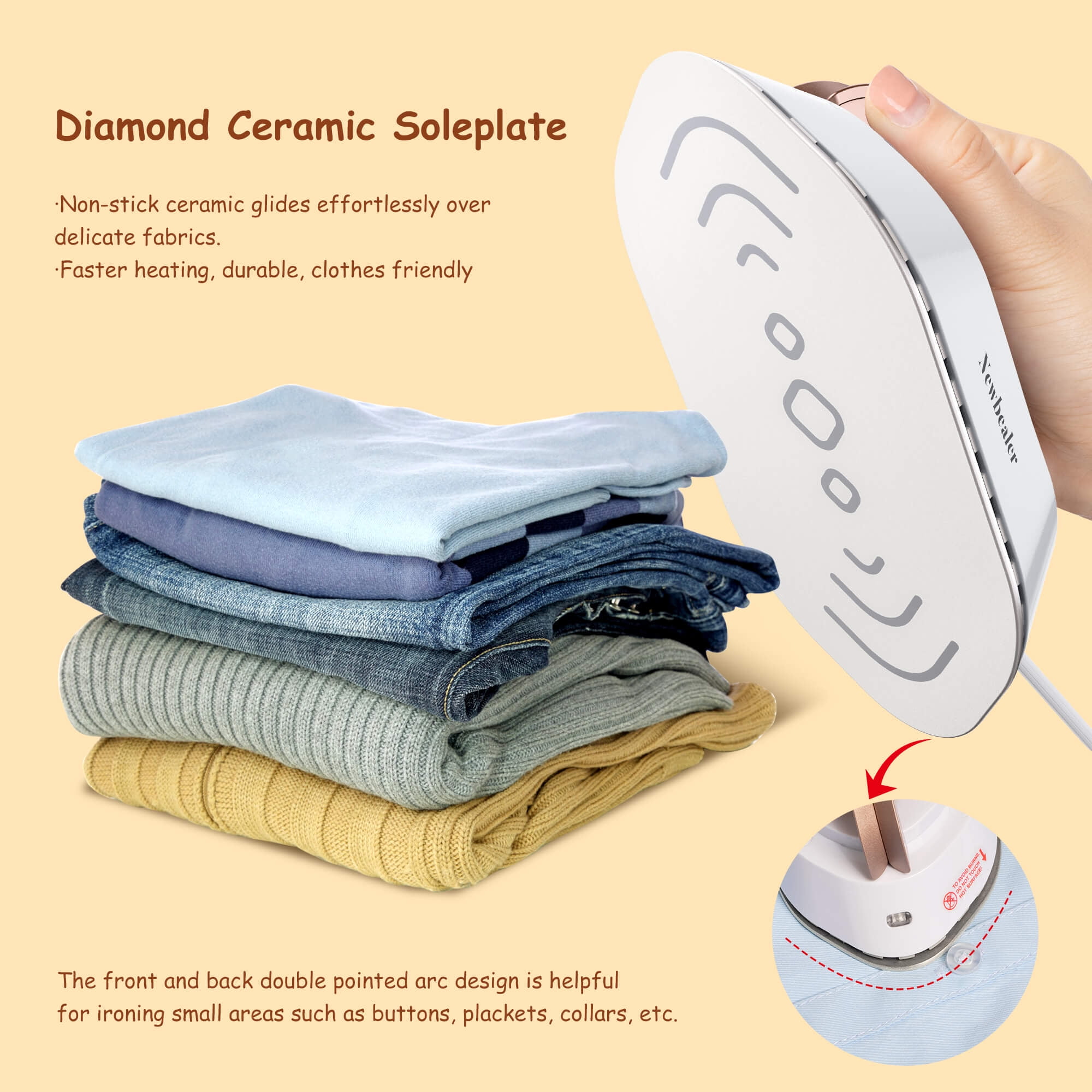 Newbealer Travel Iron for Clothes,100V-240V Portable Mini Ironing Machine with Non-Stick Soleplate,0.8lb Ultra-Lightweight,302°F Small Iron for Sewing,Quilting and Handcraft