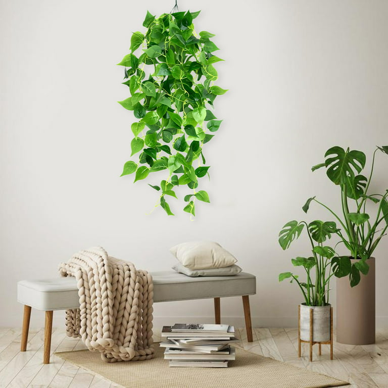 Fake Hanging Plants Indoor - 2 Pack Faux Greenery Plants for Home Decor  Artificial Potted Vines with Black Plastic Planter for Bedroom Living Room