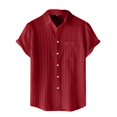 thumbnail image 4 of Hogleaql Linen Shirts for Men Short Sleeve Casual Shirt Button Down Fashion Classic Wedding T-Shirts Wine L, 4 of 5