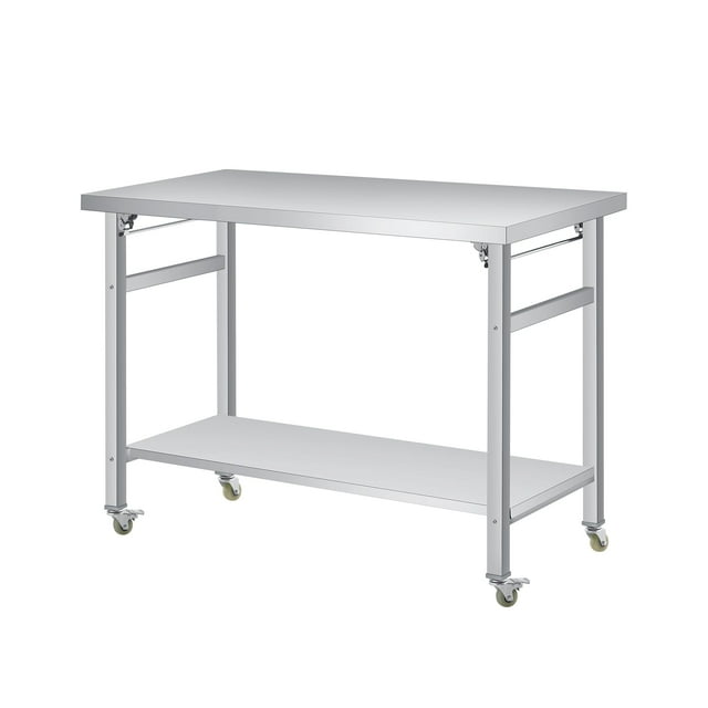 GloryStar Table Pliante Commerciale en Acier Inoxydable, Capacité de 920 Lb, Tablette Inférieure Réglable pour Traiteur, Cuisine, Atelier