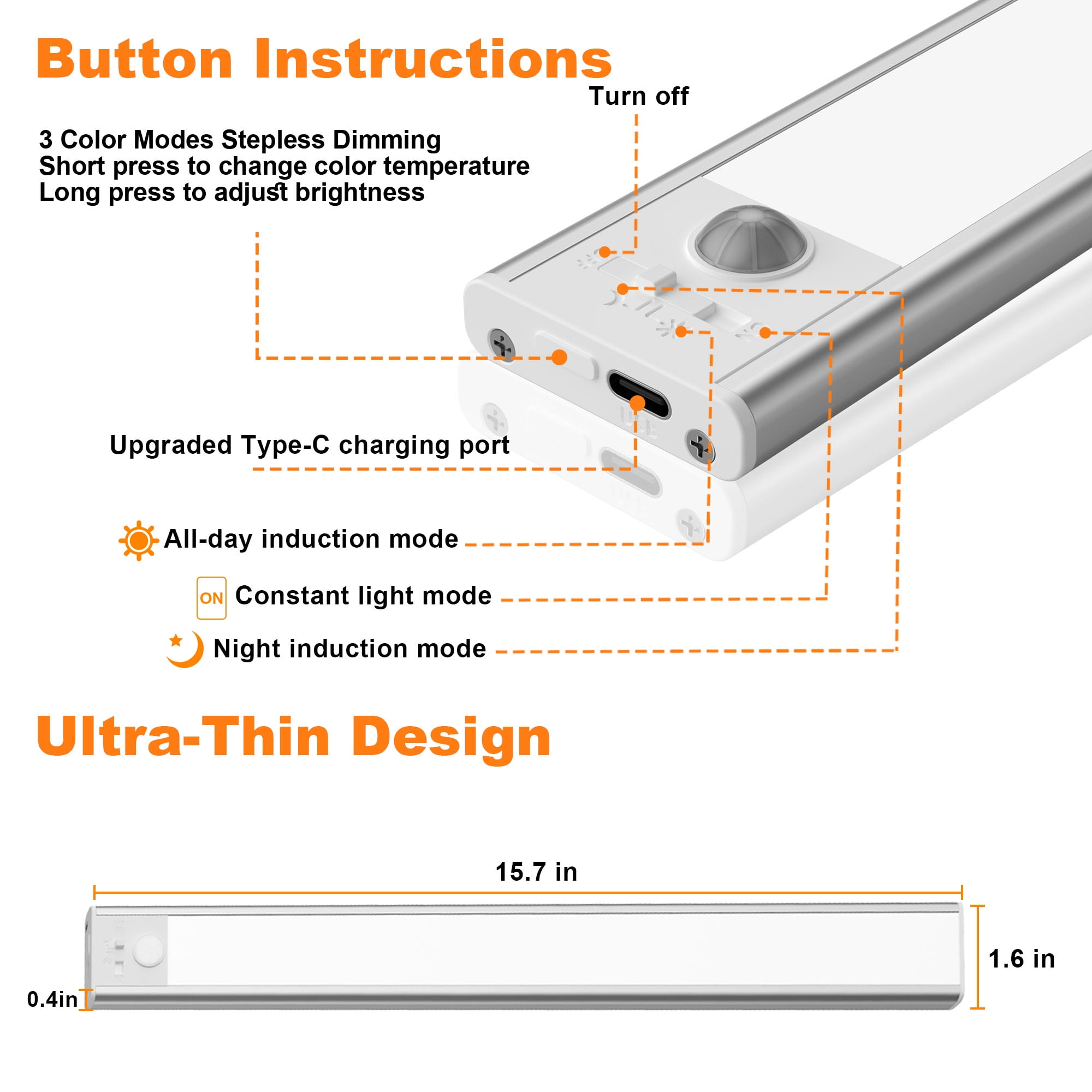 Xecessory 15.7” 146 Lumens Motion Sensor LED Under-Cabinet Light, 6000K (2 Count)