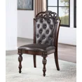 thumbnail image 3 of Espresso Leatherette Tufted Back 2pc Dining Chairs Brown Cherry Faux Wood Carved Kitchen Dining, 3 of 6