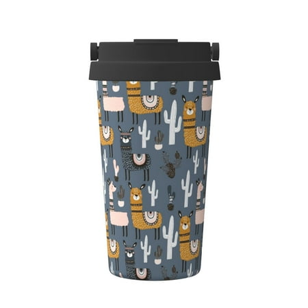 

Fuzoiu Llama and Cactus Print Stainless Steel Travel Mug Vacuum Insulated Coffee Travel Mug Reusable Coffee Cup for Hot and Cold