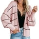 thumbnail image 1 of Las mujeres de punto Cardigan gota delantera abierta hombro raya manga larga transpirable Casual Fit Cardigan rosa L, 1 of 4