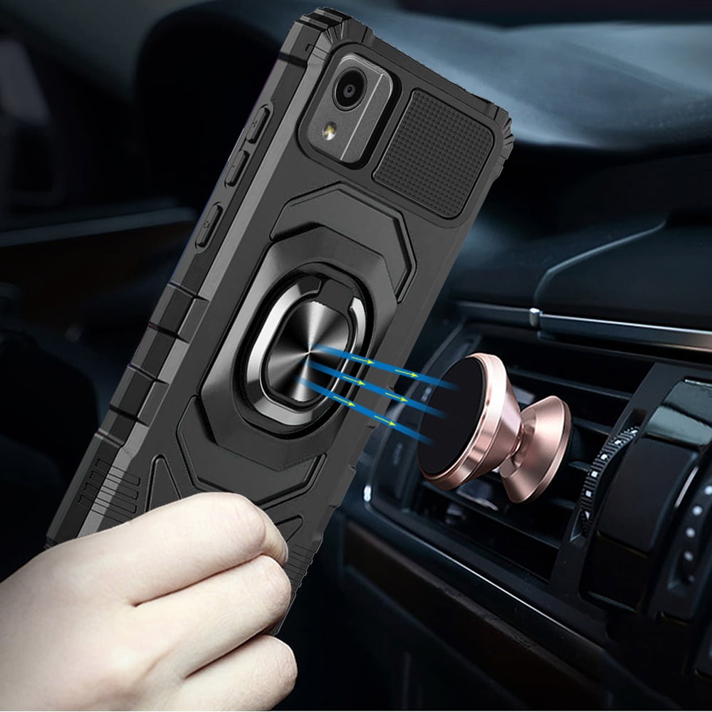 For TCL K24 Hybrid Dual Layer with 360° Rotate Magnetic Ring Stand Holder Kickstand TPU Rugged PC Shockproof Cover ,Xpm Phone Case [ Black ]