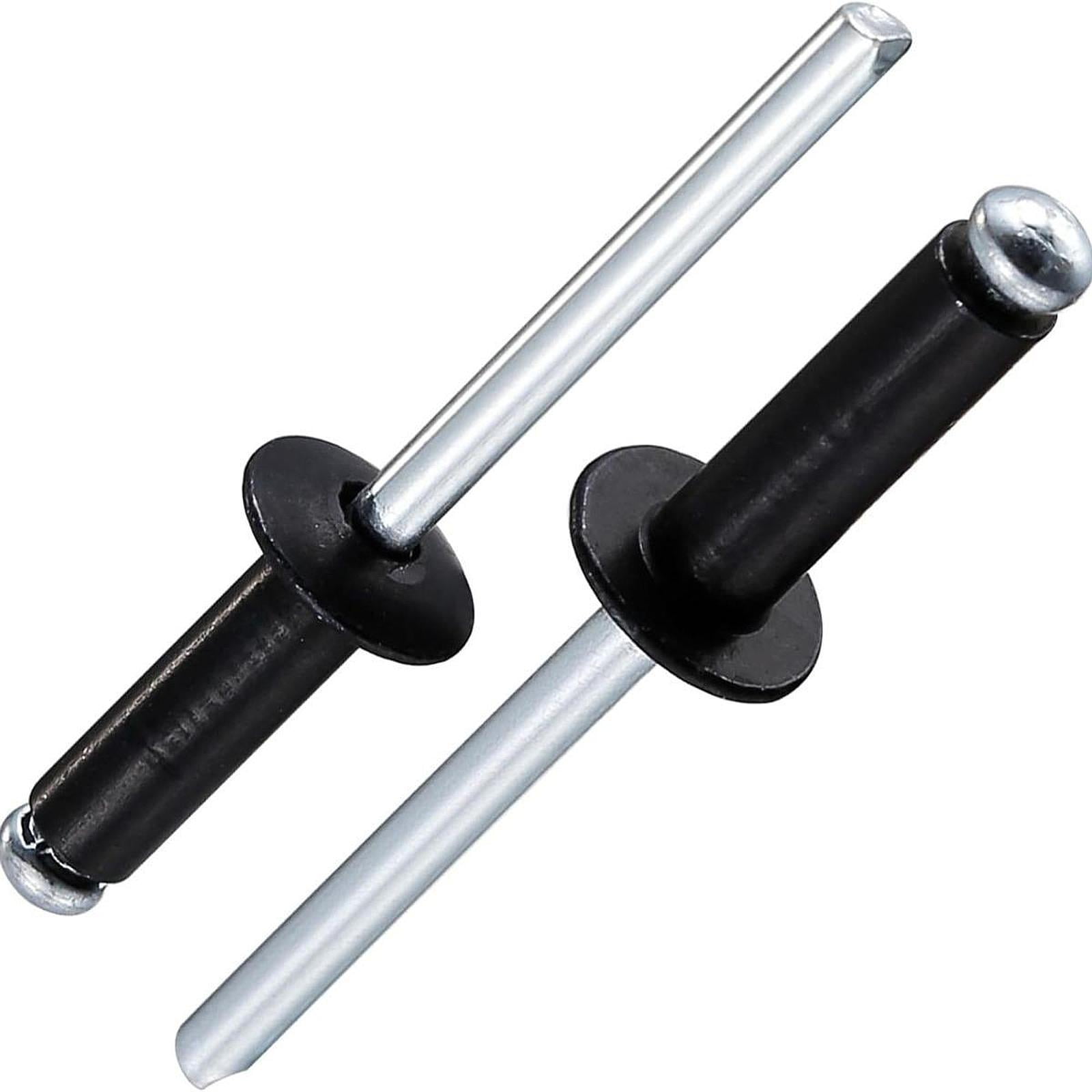 figatia 500Pcs Rivets Aluminum Steel Open End Rivets with Divider Labeled Case Black