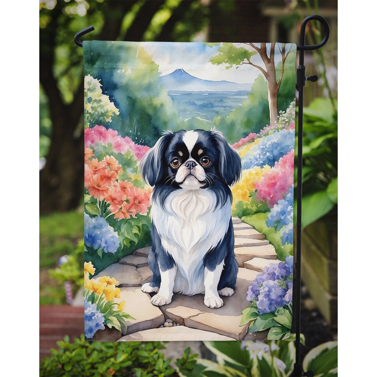 Japanese Chin Spring Path Garden Flag 11.25 in x 15.5 in