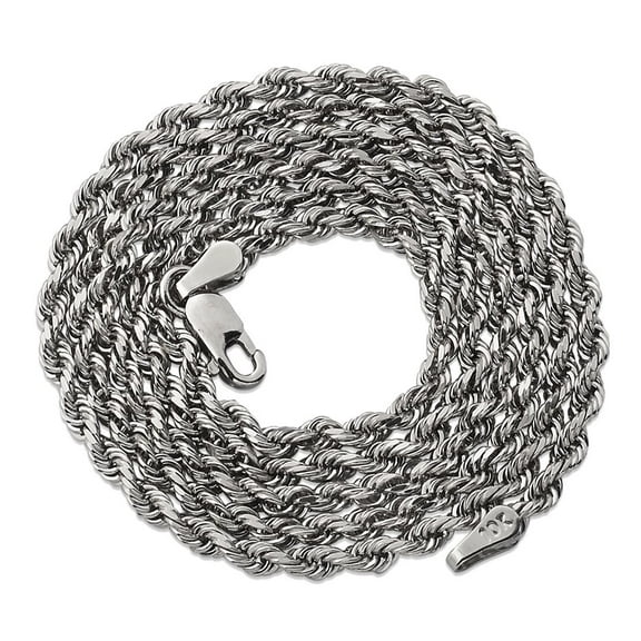 10K White Gold 2.5mm Solid Diamond Cut Rope Chain Necklace with Lobster Lock (20")
