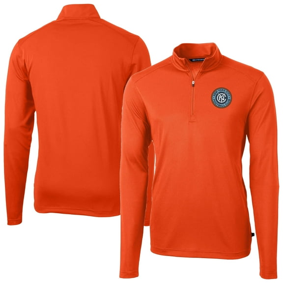 Men's Cutter & Buck Orange New York City FC DryTec Virtue Eco Pique Recycled Quarter-Zip Pullover