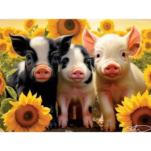 Bits and Pieces 500 Piece Puzzle – Baby Pigs in Sunflowers – 18" x 24"