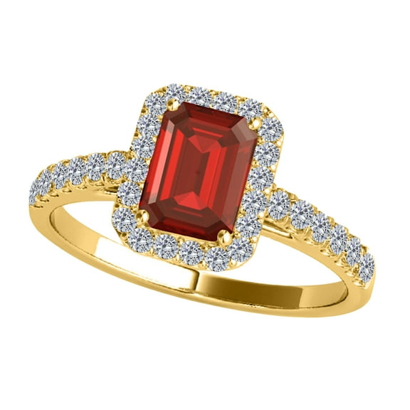 Mauli Jewels Rings for Women 2.50 Carat Diamond And Emerald Shaped Garnet Ring 4-prong 10K Yellow Gold