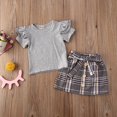 thumbnail image 3 of Kids Baby Girl Autumn Clothes Sets Ruffles Cotton Tops Bowknot Mini Plaid Skirts Outfits, 3 of 4
