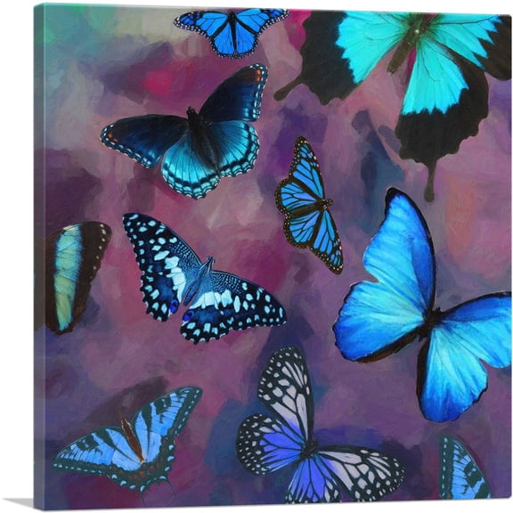ARTCANVAS Blue Black Butterfly Wings Insect Purple Canvas Art Print - Size: 12" x 12" (1.50" Deep)