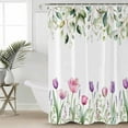 thumbnail image 4 of Shower Curtain Bathroom Set Country Flower Tulip Watercolor Waterproof Fabric Shower Curtains with Grommets&Hooks Green Leaves on White Privacy Bath Curtain for Bathtub 36x72in, 4 of 7