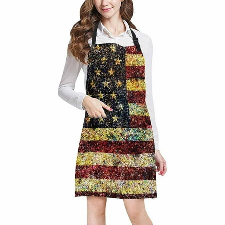 

ASHLEIGH Sparkle American USA Flag Adjustable Bib Apron with Pockets Commercial Restaurant and Home Kitchen Adjustable Apron