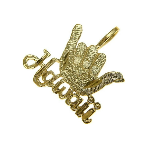 14k solid yellow gold Hawaiian shaka hang loose Hawaii 15.80mm pendant charm