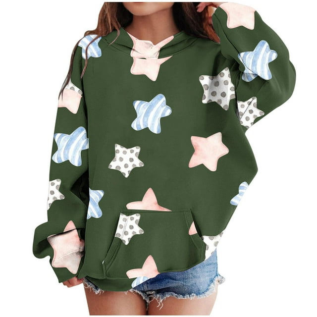 RXIRUCGD Sweat à Capuche Imprimé à Manches Longues pour Enfants, Col Rond, Adapté aux Garçons et Filles Âgés (Vert Armée, Taille:11-12 Ans)