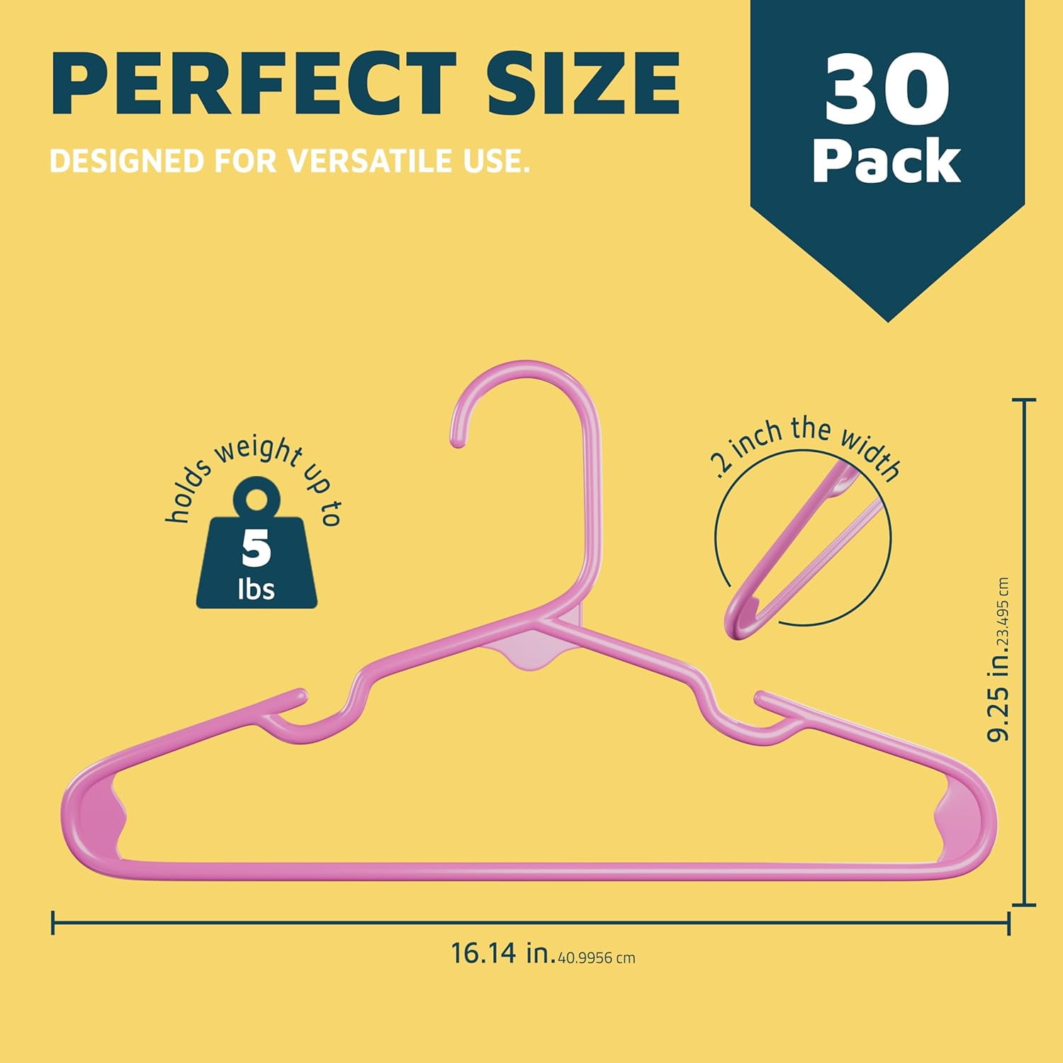 Lifemaster Plastic Kids Clothes Hangers – Children Clothes Hanger with Shoulder Notch, 11.6 Inch Space-Saving Closet Organizer for Baby, Toddler, and Kids Clothing, Hold Up to 5 lbs, Pack of 30, Pink
