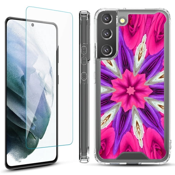 Shockproof Bumper Phone Case for Samsung Galaxy S22  / S22 Plus 5G, with Tempered Glass Screen Protector, by OneToughShield ® - Kaleidoscope Rose