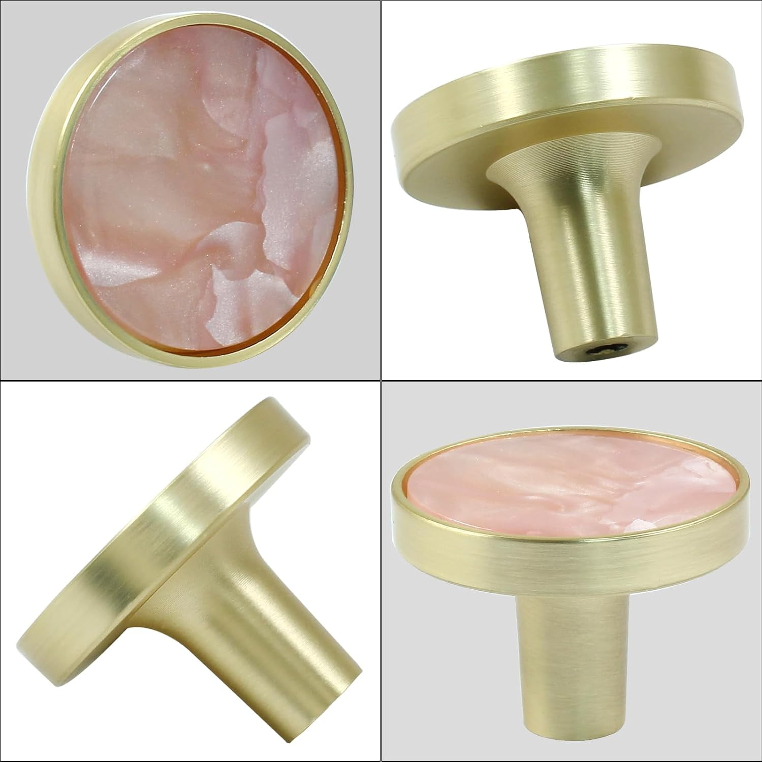 6 Pcs Four-Leaf Drawer Pulls Knobs, Gold Dresser Cabinet Knobs Pulls for Kitchen Cabinet Cupboard Door Furniture Decorative, Pink