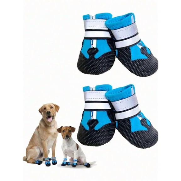 Blue XXL Dog Boots Set - Anti-Slip, Waterproof, Breathable Paw Protectors for Large Dogs