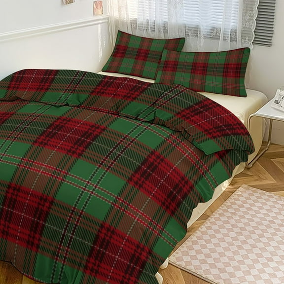 Red Colored Diamond Grid Duvet Cover Set Themed Multicolor Polyester Bedding Set for Bedroom Decoration