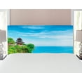 thumbnail image 1 of Balinese Headboard, Uluwatu Building Bali Indonesia Seacoast Cliff Horizon Summer Seascape Nature, Upholstered Decorative Metal Bed Headboard with Memory Foam, Full Size, Green and Blue, by Ambesonne, 1 of 4