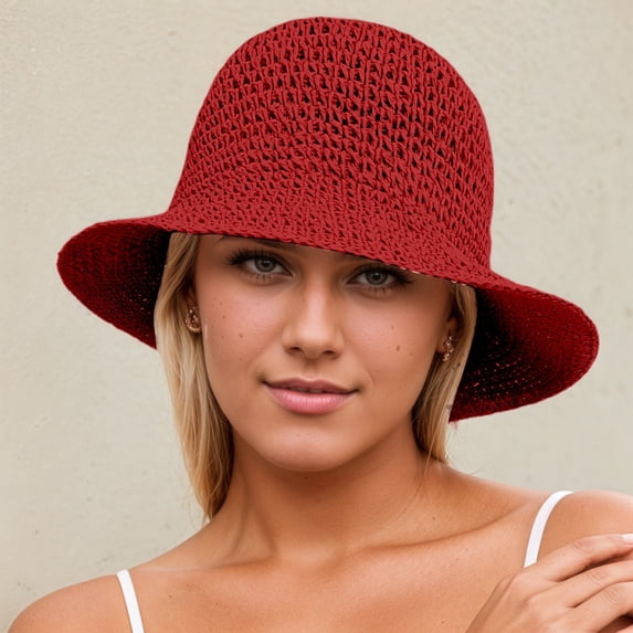 FUZHIQ Women's Breathable Knit Bucket Hat, Foldable Wide Brim UPF50+ UV Protection Sun Hat,Lightweight Packable Summer Hat for Travel Beach Daily Casual Outdoor Wear,One Size